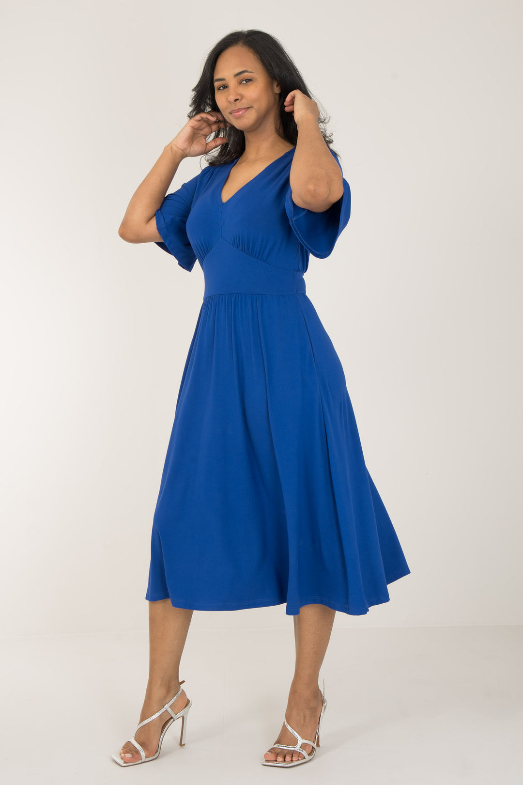 Nina jersey dress bell sleeve- Cobolt Blue - Koboltblå klänning i trikå